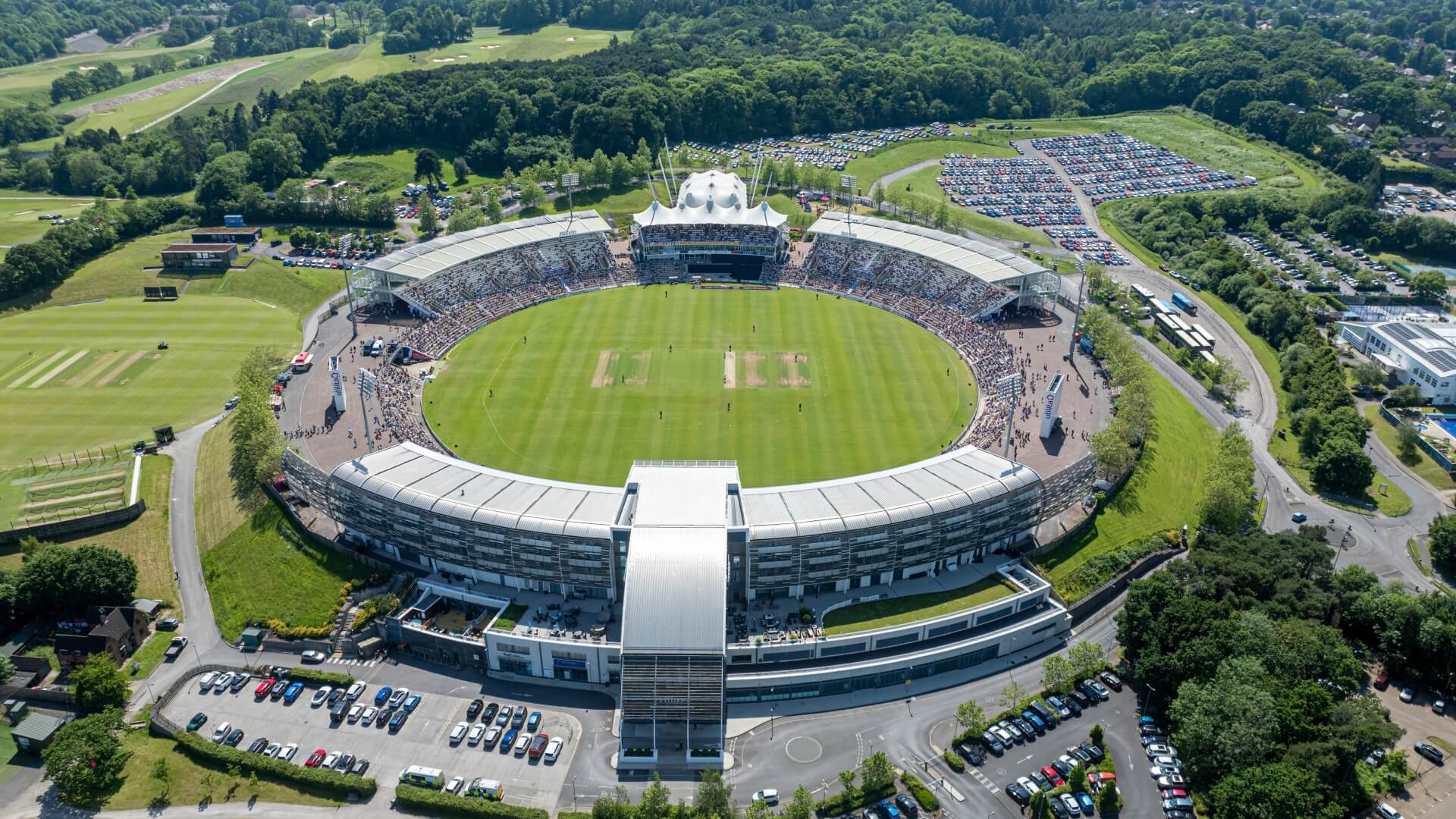 An aerial view of Utilita Bowl on a match day.