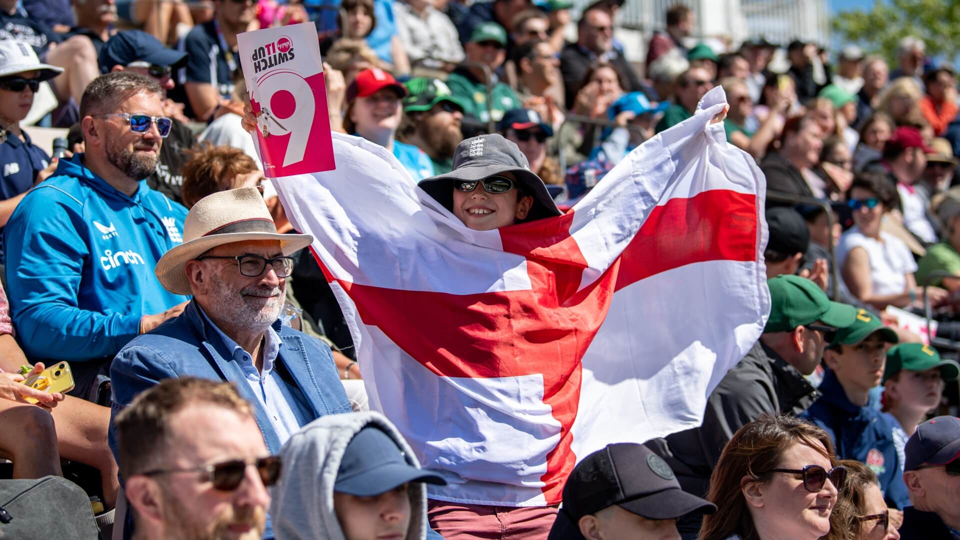 An England fan enjoying international cricket at Utilita Bowl.