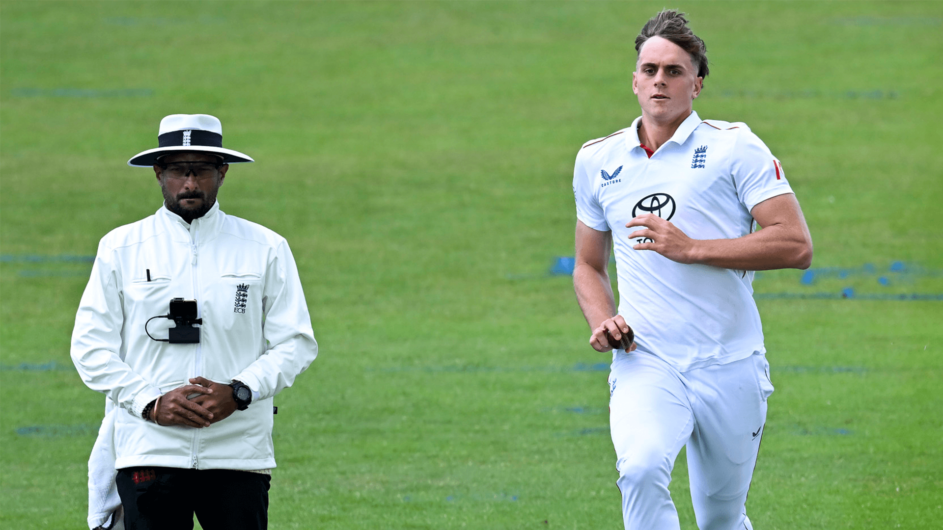 Eddie Jack runs in to bowl against India A