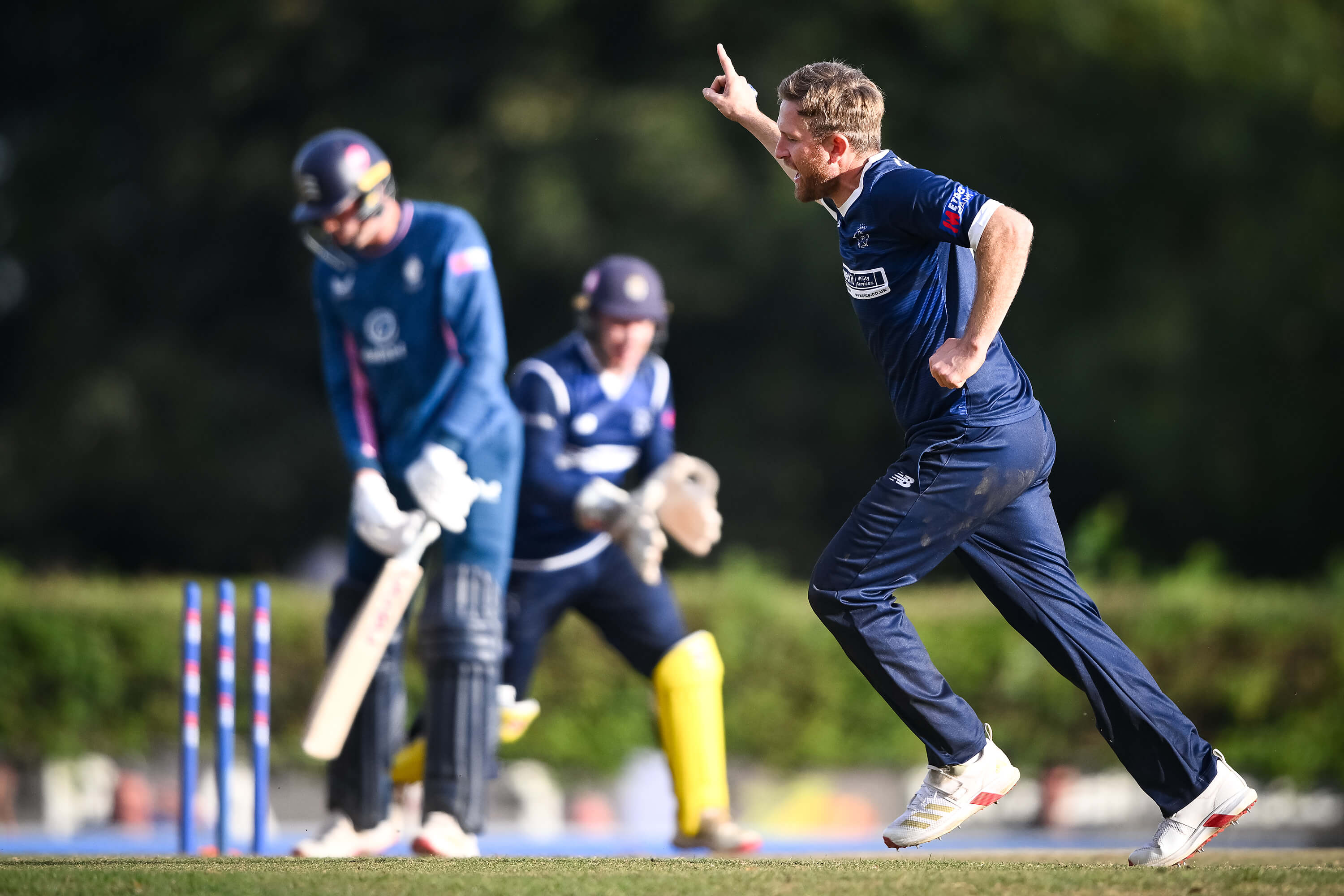 Liam Dawson celebrates the wicket of Henry Brookes during the One Day Cup quarter-final against Middlesex at Radlett