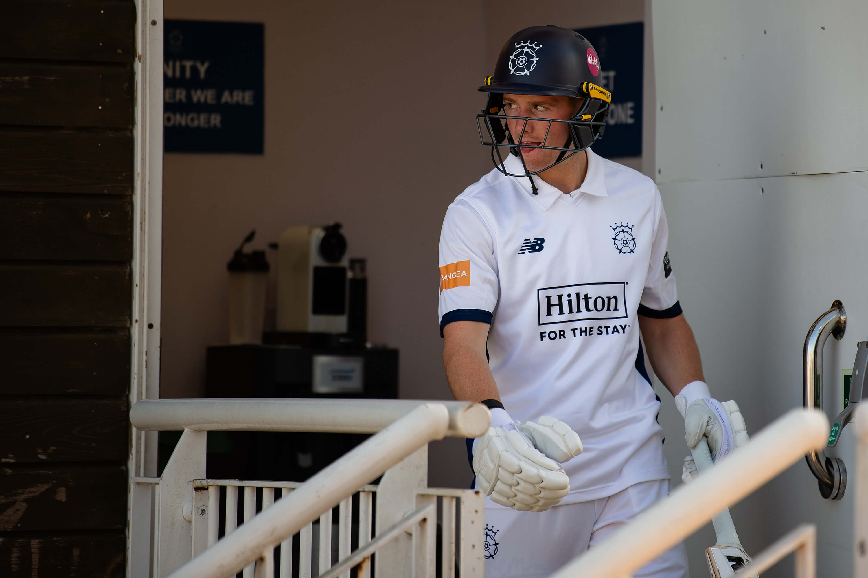 A determined Fletcha Middleton walks out of the Hampshire dressing room ready to bat