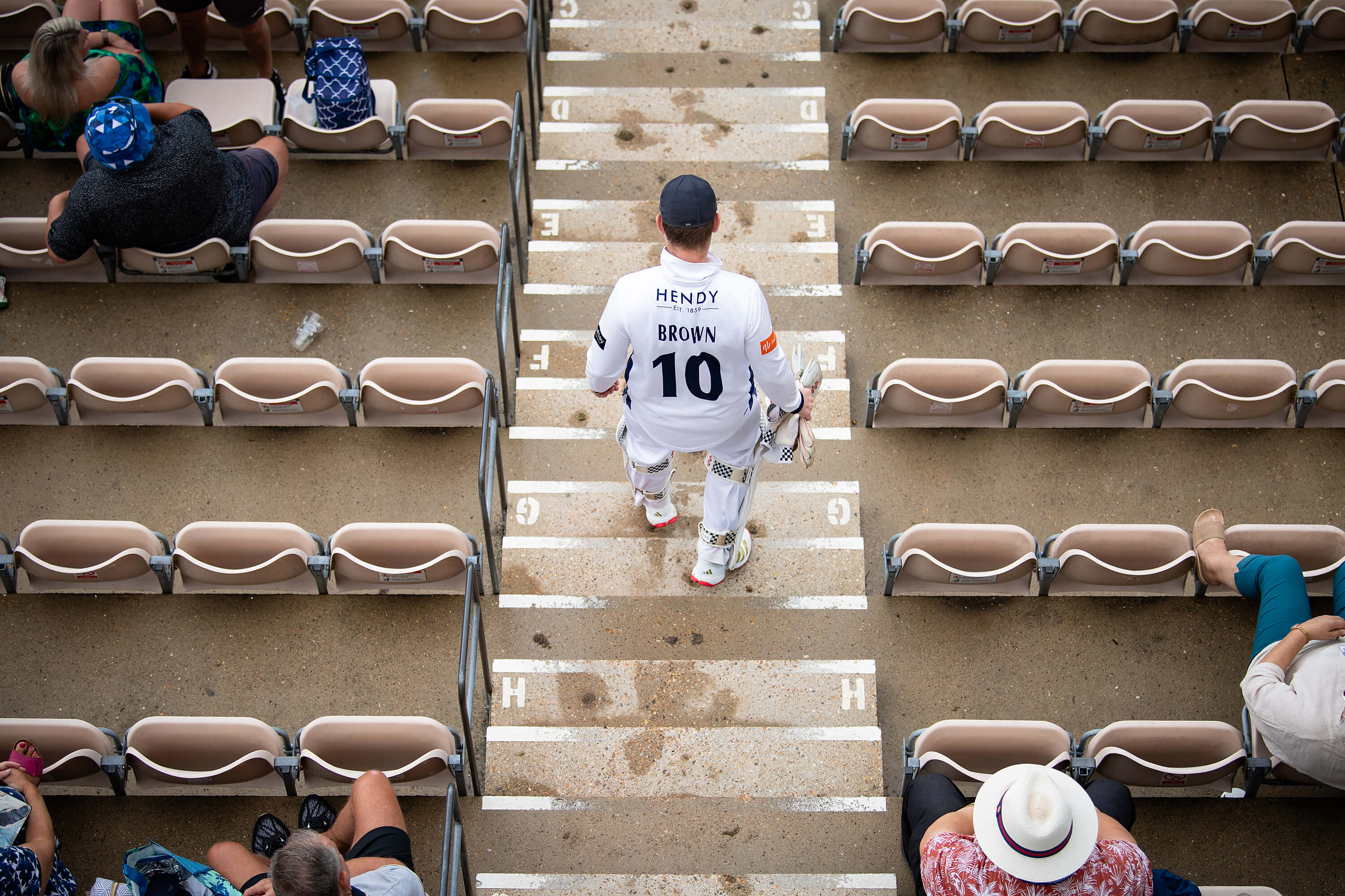 County Championship captain Ben Brown walks down the steps at Utilita Bowl